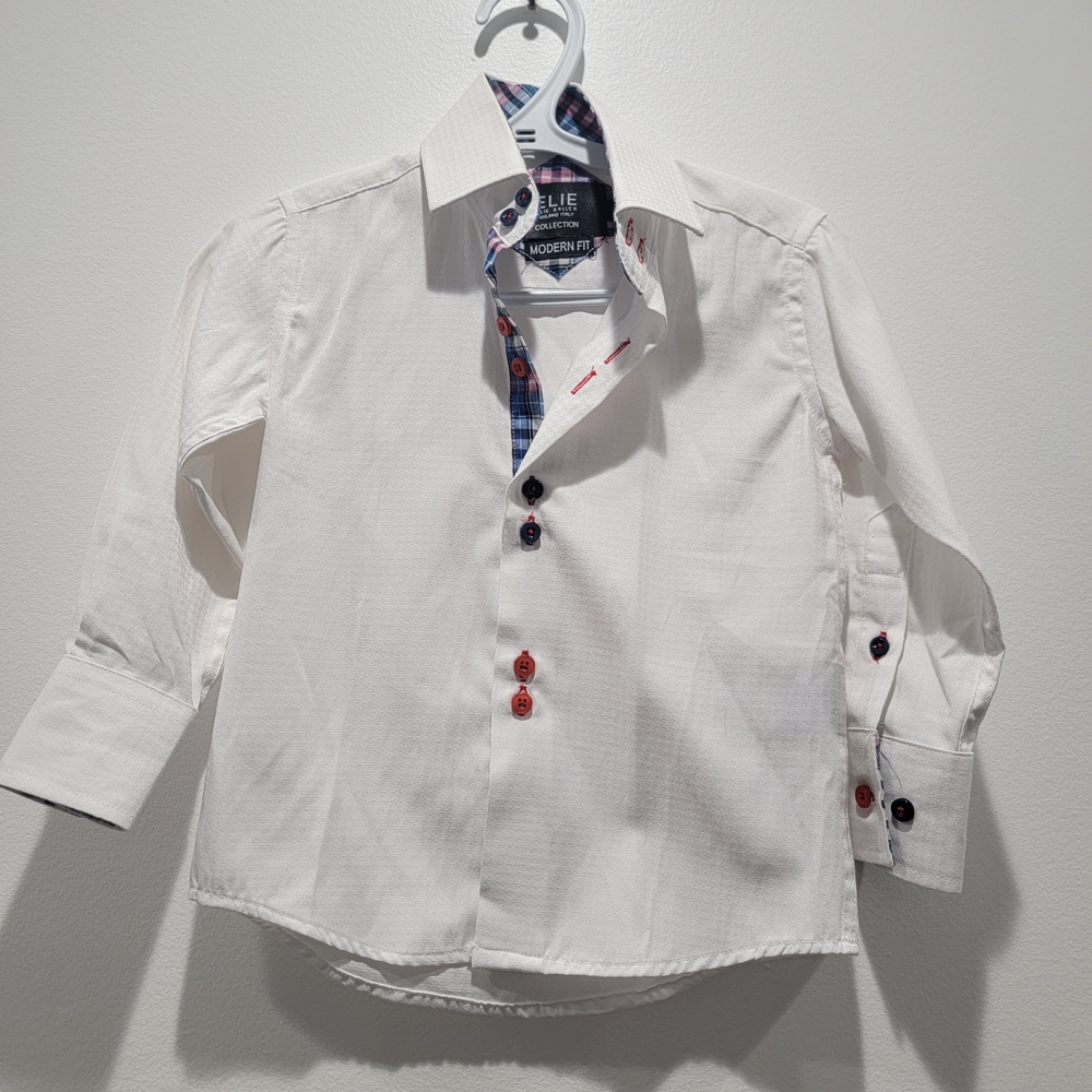 Elie Balleh White Button Down Shirt with Red and Blue Details Sz 2